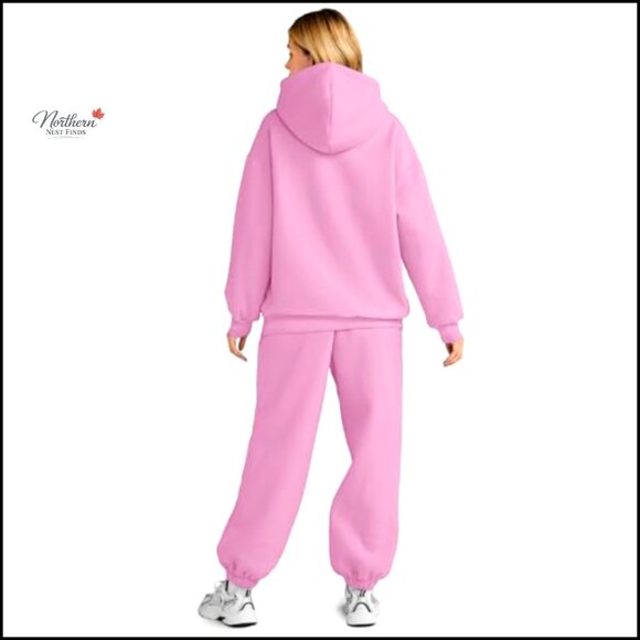 Oversized Hoodie Sweatsuit Set, Polyester Cotton, Drop Shoulder, Pockets - Picture 3 of 7
